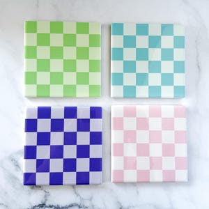 Checkered Coaster Set | Ceramic Coaster | Set 4 Coasters | Cute | Housewarming Gift | Square Coasters | Unique Gift Decor | Checkers