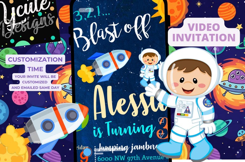 Space Astronaut Birthday Party Animated Video Invitation | Personalized Same Day image 8