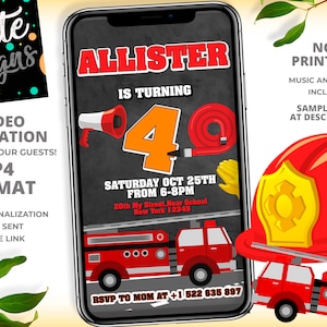 Fire Truck Birthday Invitation, FIREFIGHTER Birthday Invitation, Fire Truck Birthday Invitation