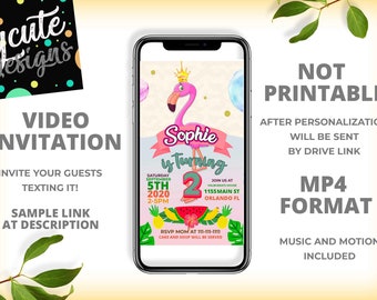 Cute Flamingo Party Video Invitation Flamingo Birthday Invitation Tropical Birthday Invitation 2nd Birthday Invitation Luau Party Invitation