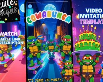 Ninja Turtles Birthday Party Animated Video Invitation | Pizza Lovers | Editable Canva Template