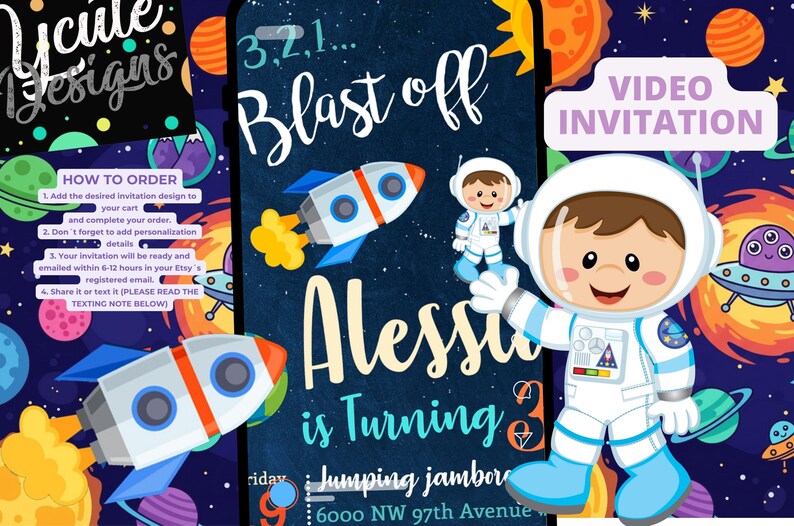 Space Astronaut Birthday Party Animated Video Invitation | Personalized Same Day image 10
