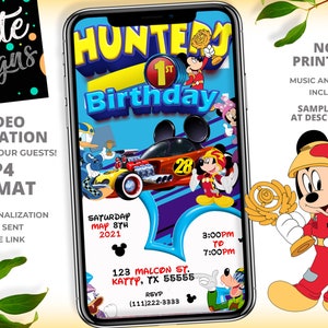 Mickey Racing Birthday Party Invitation, Roadster Racers Birthday Party Invitation, Video Animated. See FULL DEMO on details