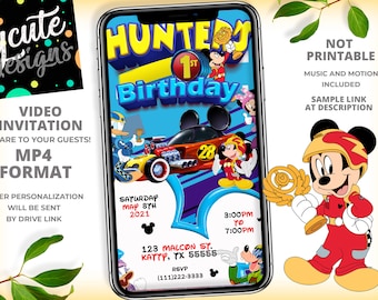 Mickey Mouse Roadster Racers Birthday Party Animated Video Invitation