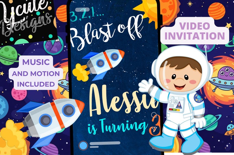 Space Astronaut Birthday Party Animated Video Invitation | Personalized Same Day image 4