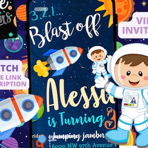 Space Astronaut Birthday Party Animated Video Invitation | Personalized Same Day image 1
