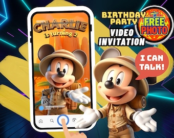 Mickey Mouse Talking Safari Jungle Video-uitnodiging verjaardagsfeestje