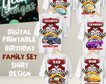 CARS Digitaal ontwerp voor familieset verjaardagsshirts | Direct downloaden