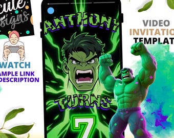 Hulk Birthday Video Party Animated Video Invitation | Editable Canva Template | Superhero Party