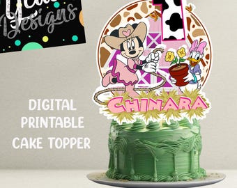 Verjaardagstaarttopper Minnie Cowgirl digitaal ontwerp