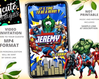 Superheroes Birthday Party Animated Video Invitation | Personalized Same Day