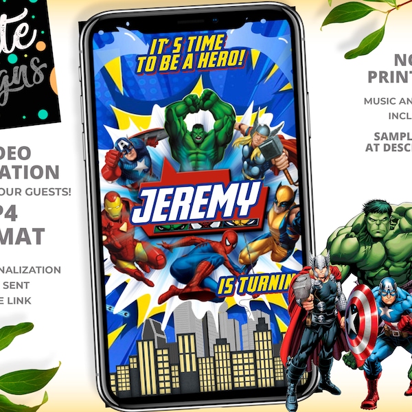 Superheroes Birthday Invitation, Video Invitation, Superheroes Birthday Party Video Invitation, Kids Party Invitation