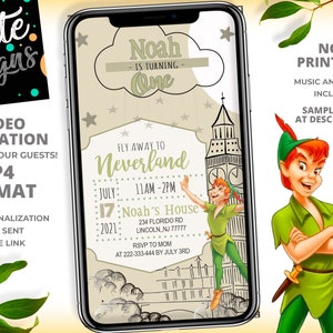 Faire-part d&#39;anniversaire Peter Pan, faire-part d&#39;anniversaire de garçon, garçons perdus, pays imaginaire, Onederland, voir la démo complète en détails