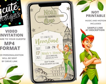 Peter Pan Birthday Party Animated Video Invitation | Lost Boys | Neverland | Onederland | Personalized Same Day