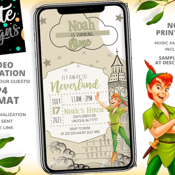 Peter Pan Birthday Video Invitation, Custom Animated Invitation , Boy Invitation Birthday Party