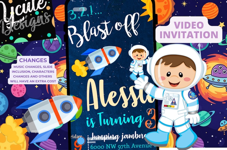 Space Astronaut Birthday Party Animated Video Invitation | Personalized Same Day image 7
