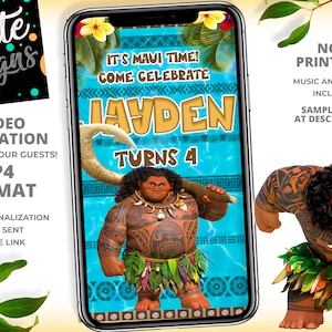 Maui Boy Birthday Invitation, Animated Invitation, Luau Or Pool Party Birthday Invitation See FULL demo on details