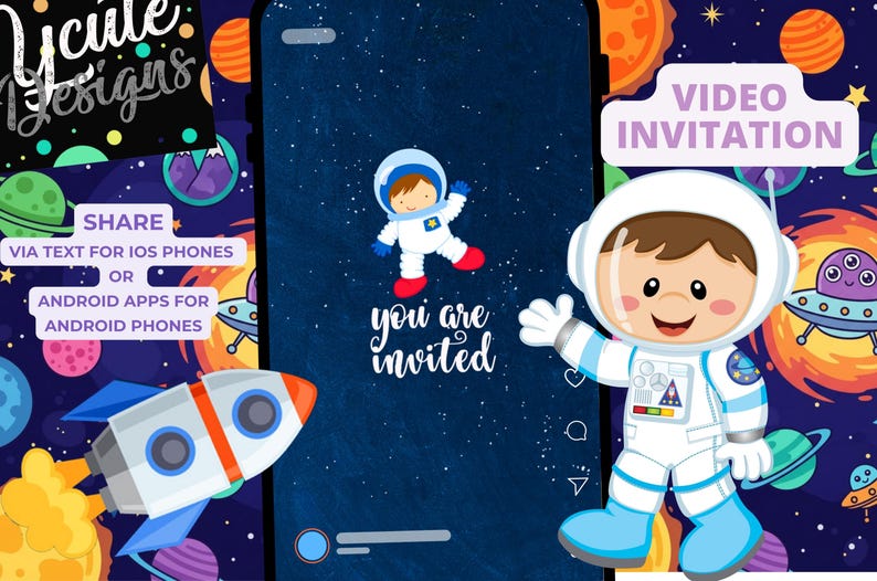 Space Astronaut Birthday Party Animated Video Invitation | Personalized Same Day image 2