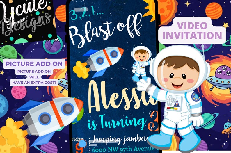 Space Astronaut Birthday Party Animated Video Invitation | Personalized Same Day image 6