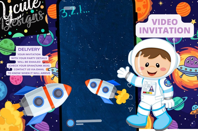 Space Astronaut Birthday Party Animated Video Invitation | Personalized Same Day image 3