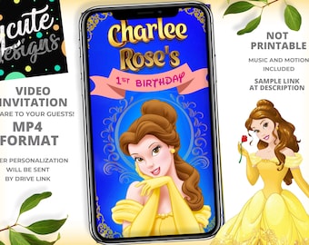 Uitnodiging voor verjaardagsfeestje Belle en het Beest | Prinses | Gepersonaliseerd op dezelfde dag