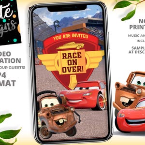Cars-verjaardagsuitnodiging, verjaardagsuitnodiging jongen, race, racen, racer, zie DETAILS-demo en meer