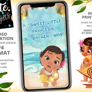 Moana Baby Shower Party Einladung, animierte Einladung, Moana Baby Shower Party Einladung, kann für Geburtstagsparty-Einladung verwendet werden