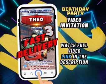 Cars Birthday Party Animated Video Invitation | Race Car