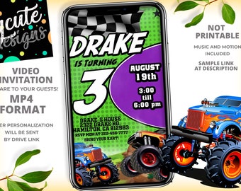 Monster Truck Birthday Party Animated Video Invitation | Personalized Same Day