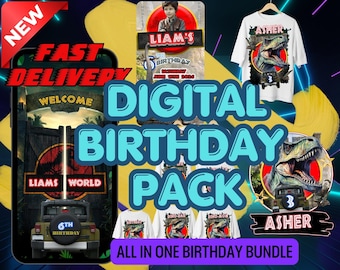 Dinosaurier Digital Geburtstagspaket | Alles in einem Bundle
