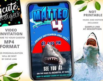 Shark Birthday Party Animated Video Invitation | Personalized Same Day