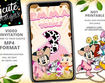 Minnie Mouse Cowgirl Birthday Party Animated Video Invitation | Personalized Same Day