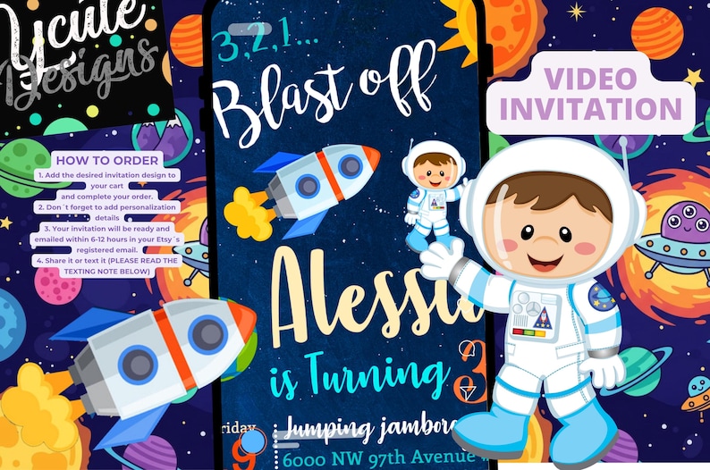 Space Astronaut Birthday Party Animated Video Invitation | Personalized Same Day image 9