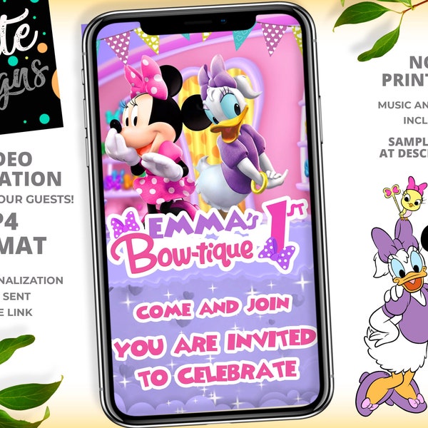 Minnie And Daisy Birthday Invitation, Girl Video Animated Invitation, Girl Birthday Party Video Invitation, Minnie & Daisy Party Invitation