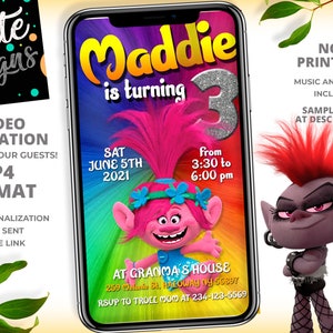 Trolls Birthday Invitation, Trolls Party, Trolls Girl Invite, Rock Girl