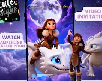 White Dragon Girl Rider Birthday Party Video Invitation | Personalized Same Day