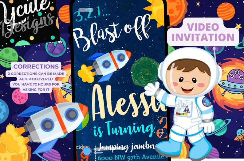 Space Astronaut Birthday Party Animated Video Invitation | Personalized Same Day image 5