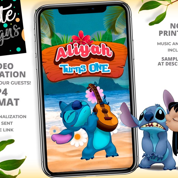 Lilo & Stitch Birthday Invitation, Video Animated Invitation, Birthday Party