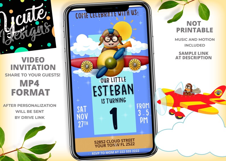 Airplane Birthday Invitation Aviator Video Invitation Pilot Animated Invite Airplane Birthday Party Pilot Party Airplane