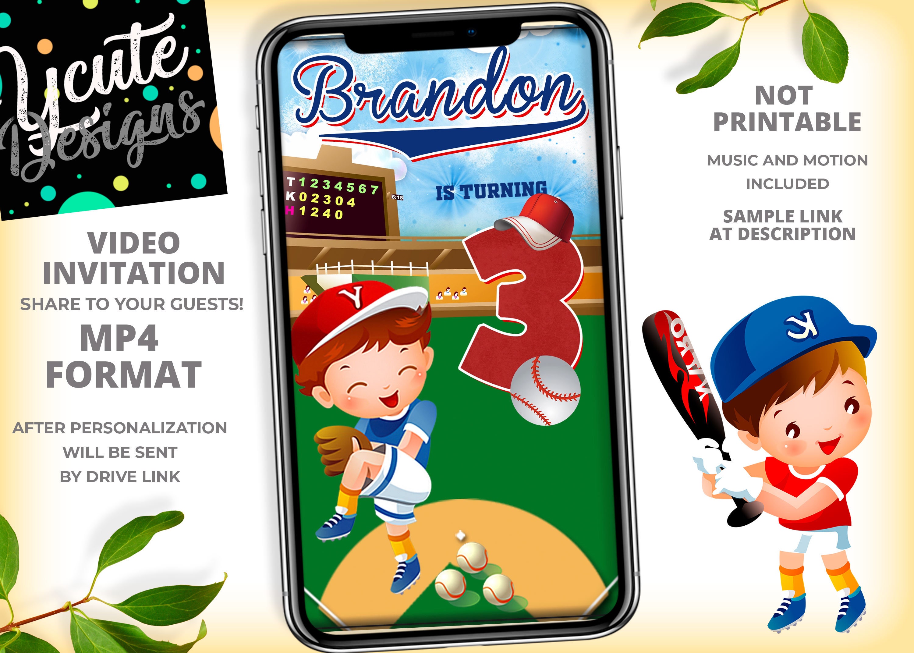 Baseball Birthday Video Invitation Animated Invitation Boy Invitation Birthday Party Invitation Slugger Boy Birthday Party