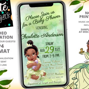 Princess Tiana Baby Shower Video Invitation, The Princess And The Frog Baby Shower, Girl Baby Shower Party, Can Be Birthday Party Invitation