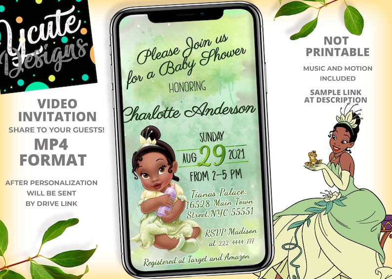 Princess Tiana Baby Shower Video Invitation The Princess And The Frog Baby Shower Girl Baby Shower Party Can Be Birthday