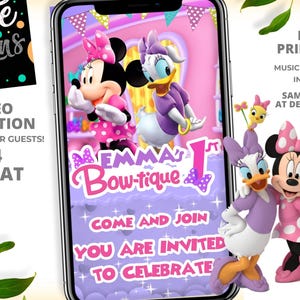 Minnie Mouse Bowtique Birthday Party Animated Video Invitation | Personalized Same Day