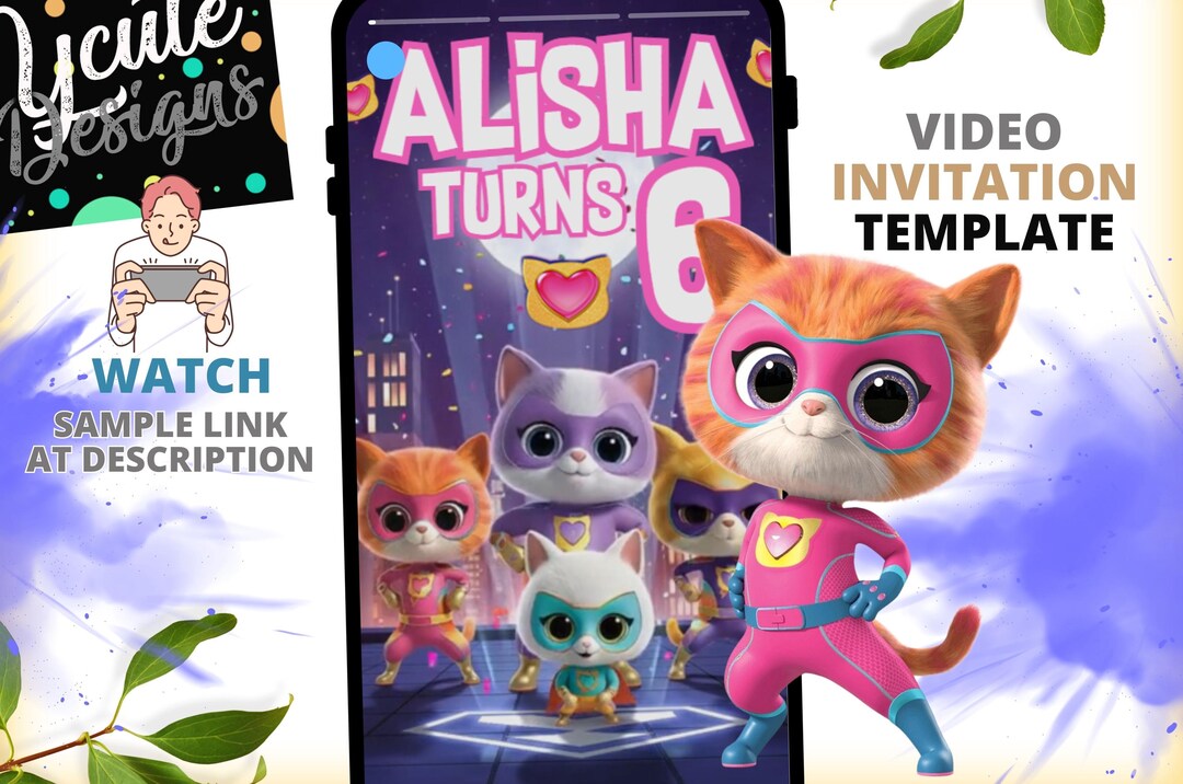 Super Kitties Digital DIY Video Template for Birthday Party Celebration