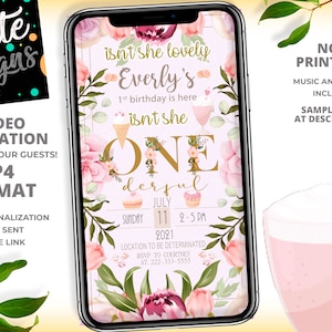 Floral Onederful 1st Birthday Invitation, Girl Onederful Birthday Invitation