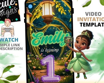 Princess Tiana Birthday Party Video Invitation | Animated Afro Princess | Editable Canva Template