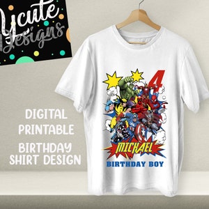 Digital Printable Superheroes Birthday Party Shirt Design, T-shirt Design For Superheroes Party, Boy T-shirt ,  Tshirt Design, Heroes Shirt