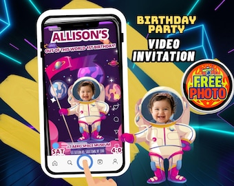 Uitnodiging video-verjaardagsfeestje astronaut | Gratis foto