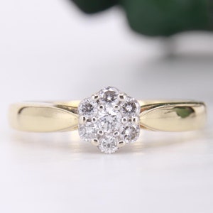 Diamond Daisy Cluster Ring, 18ct Yellow Gold Diamond Flower Engagement Ring, Size K