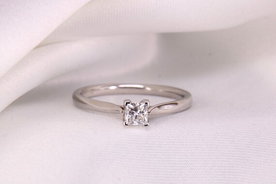 Solitaire Diamond Engagement Ring, Princess Cut Pl